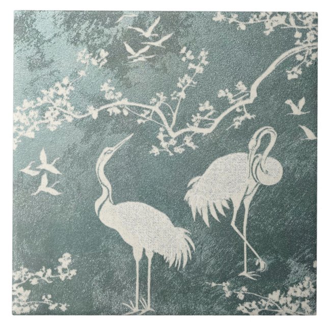 Elegant Cranes Art Pattern | Colourful Crane Birds Tile (Front)
