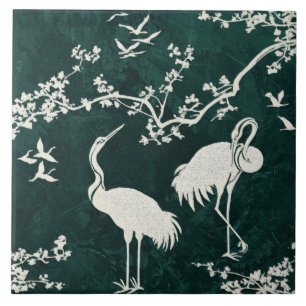 Elegant Cranes Art Pattern   Colourful Crane Birds Tile