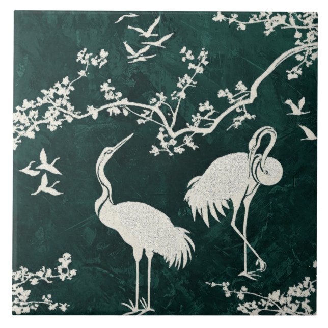 Elegant Cranes Art Pattern | Colourful Crane Birds Tile (Front)