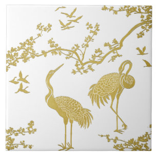 Elegant Cranes Art Pattern   Colourful Crane Birds Tile
