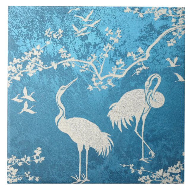 Elegant Cranes Art Pattern | Colourful Crane Birds Tile (Front)