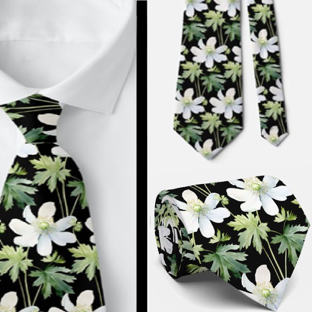 Élégant Cravate Fleur sauvage noir blanc (Créateur téléchargé)