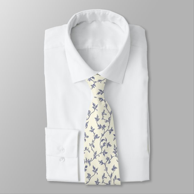 Elégant cravate floral bleu et ivoire (Attaché)