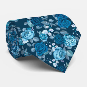 Élégant Cravate Motif Rose bleu