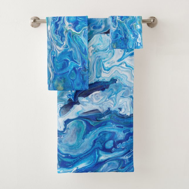 Elegant Crazy Lace Agate 6 - Ocean Blue Bath Towel Set (Insitu)