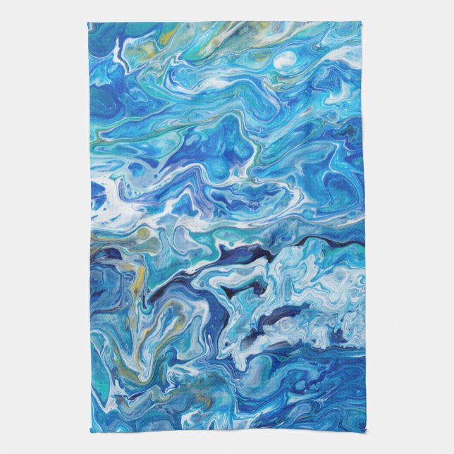 Elegant Crazy Lace Agate 6 - Ocean Blue Kitchen Towel (Vertical)