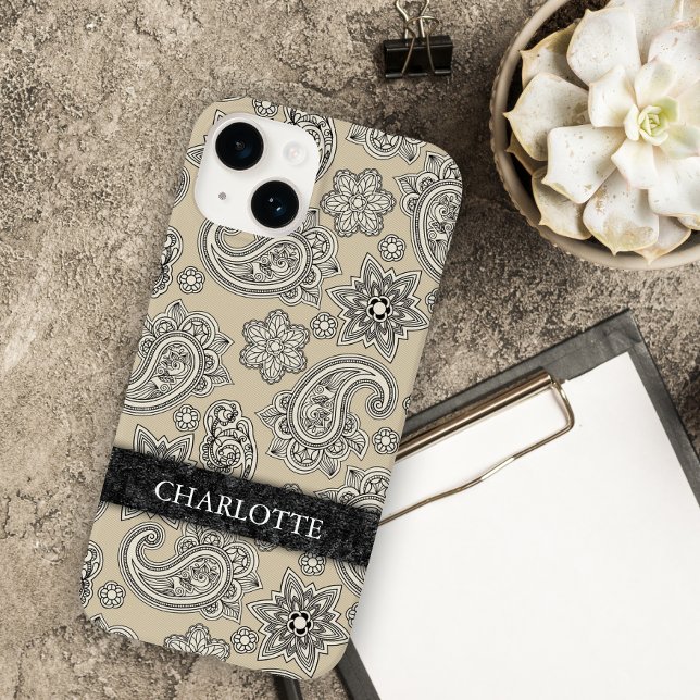Elegant Cream and Black Paisley Case-Mate iPhone Case (Creator Uploaded)