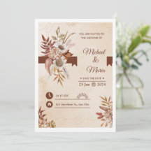 Elegant cream and brown watercolor wedding invitat