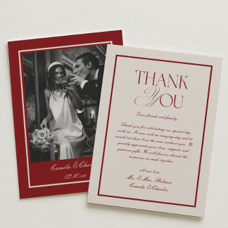 Elegant Cream and Burgundy Wedding Photo Thank You Card
