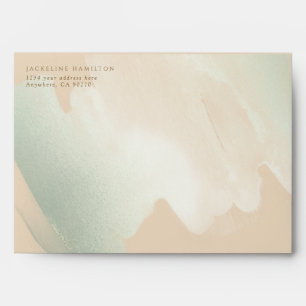Elegant Cream and Green Brush Strokes, Wedding Envelope