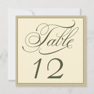 Elegant Cream and Green Script Table Number Card