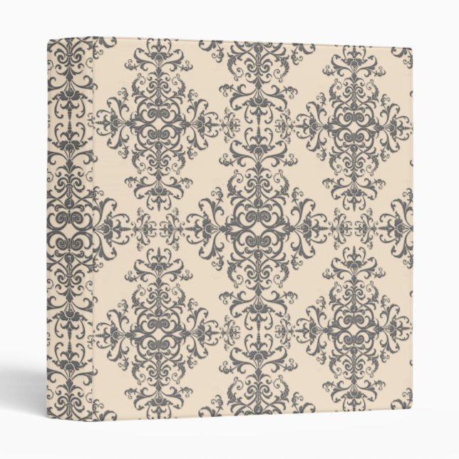 Elegant Cream and Grey Damask Style Pattern Binder (Front/Spine)