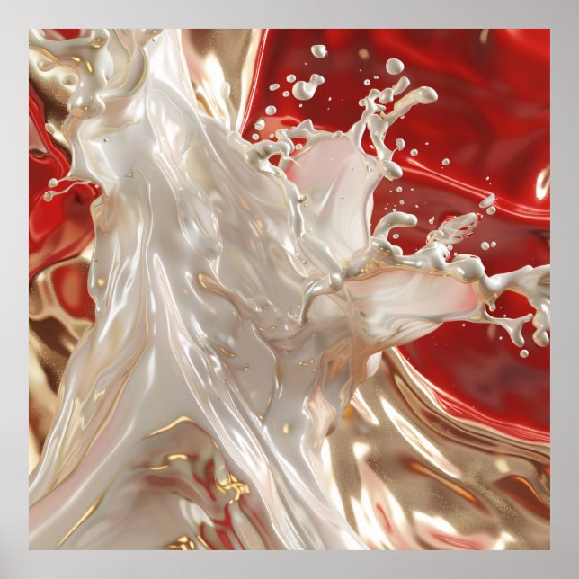 Elegant Cream and Red Fluid Art Poster (Front)