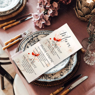 Elegant Cream and Red Poppies Wedding Menu