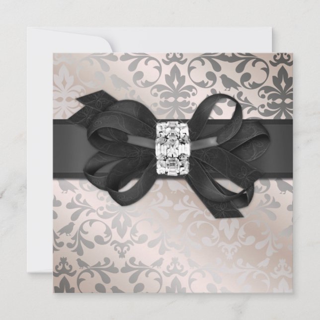 Elegant Cream and Silver Invitation with Bow (Front)