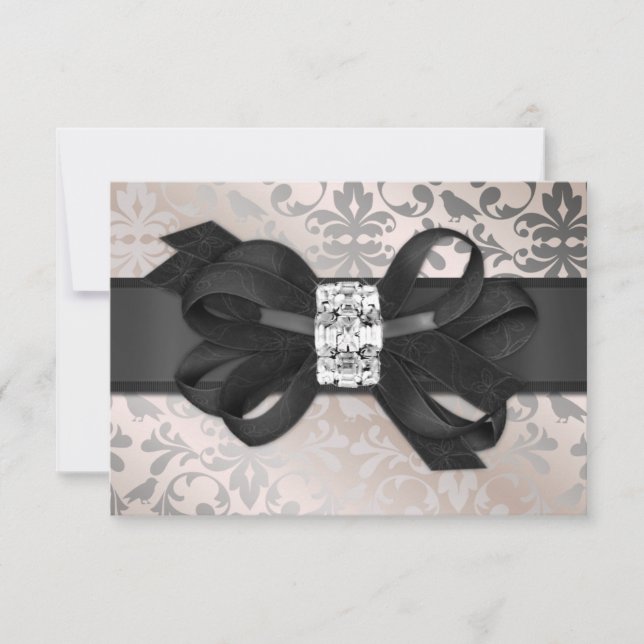 Elegant Cream and Silver RSVP with Bow (Front)
