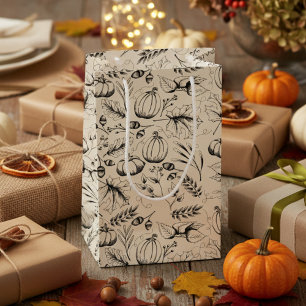 Elegant Cream Autumn Harvest Pumpkins Fall Leaves Small Gift Bag