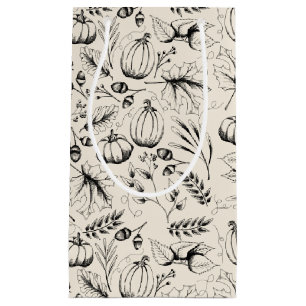 Elegant Cream Autumn Harvest Pumpkins Fall Leaves Small Gift Bag