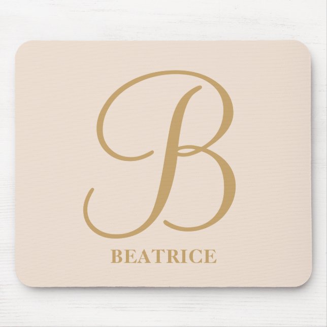 Elegant cream beige modern girly script monogram mouse pad (Front)