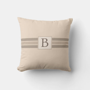 Elegant Cream Beige Striped Banner Add Initial Throw Pillow