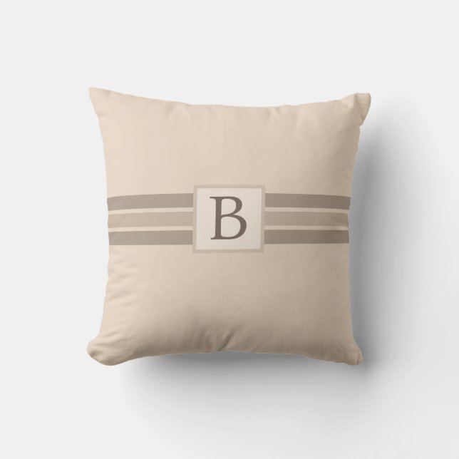Elegant Cream Beige Striped Banner Add Initial Throw Pillow (Front)
