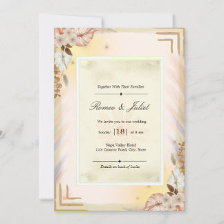 Elegant Cream Beige Tropical Boho Floral Wedding I Invitation