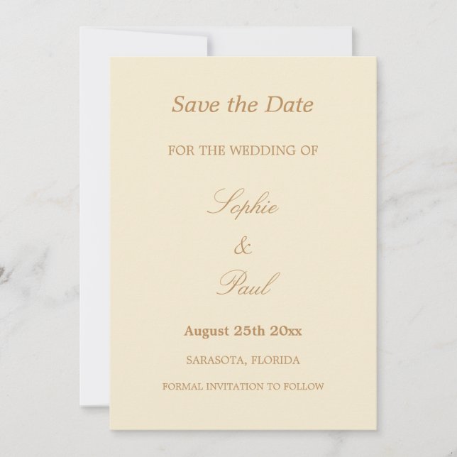 Elegant Cream Beige Wedding Save the Date (Front)