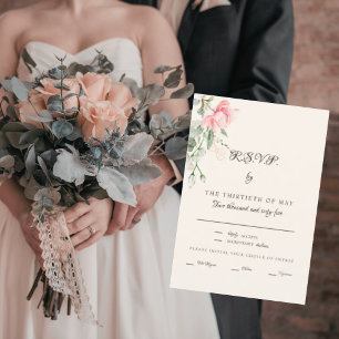 Elegant Cream Blush Floral Dinner Script RSVP Card