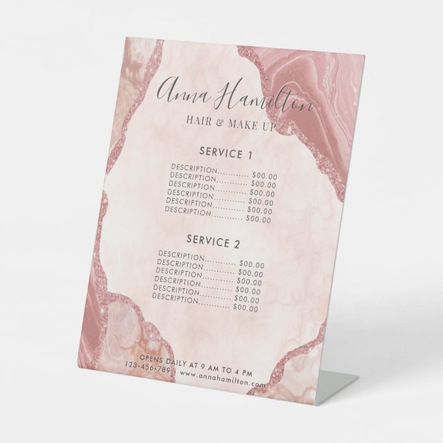 Elegant Cream Blush Pink Agate Geode Sparkly Pedes Pedestal Sign (Front)