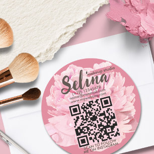 Elegant Cream Blush Pink Floral Makeup Studio Classic Round Sticker