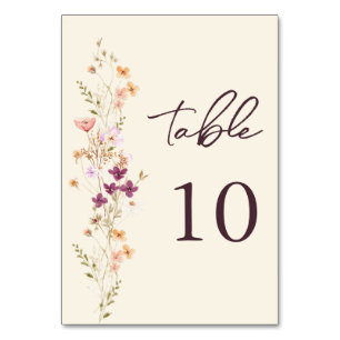Elegant Cream Boho Wildflower Wedding Table Number