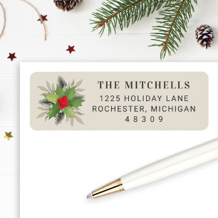Elegant Cream Christmas Greenery Return Address