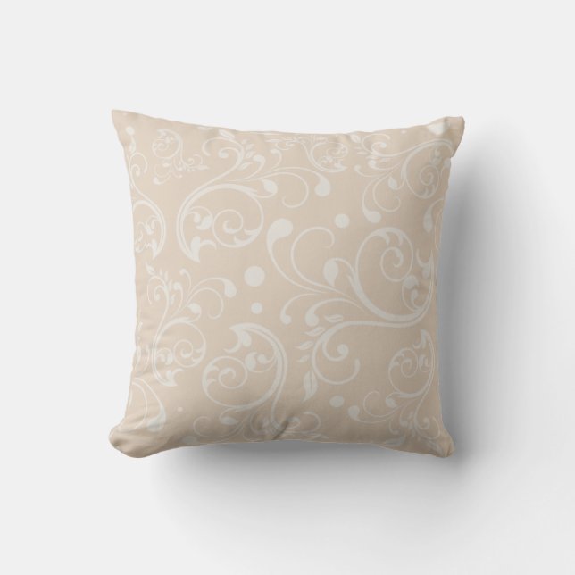 Elegant cream damask swirl pattern chic neutral throw pillow (Front)