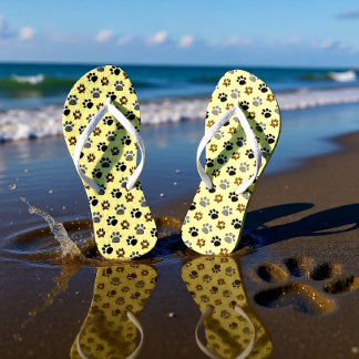 Elegant Cream Dog Paw Print Flip Flops