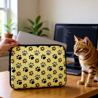 Elegant Cream Dog Paw Print Laptop Sleeve