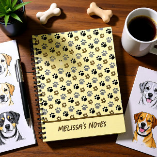 Elegant Cream Dog Paw Print Personalized Notebook