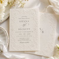Elegant Cream Embossed Style Floral Ornate Wedding