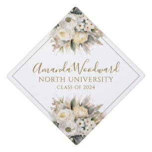 Elegant Cream Floral Bouquet Graduation Cap Topper