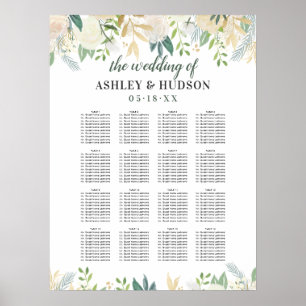 Elegant Cream Floral Greenery Wedding Seating Poster