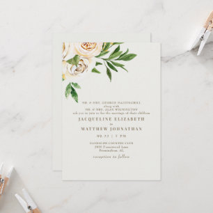 Elegant Cream Floral Peonies Wedding  Invitation