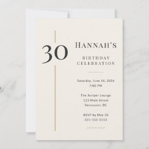 Elegant Cream & Gold 30th Birthday Invitation