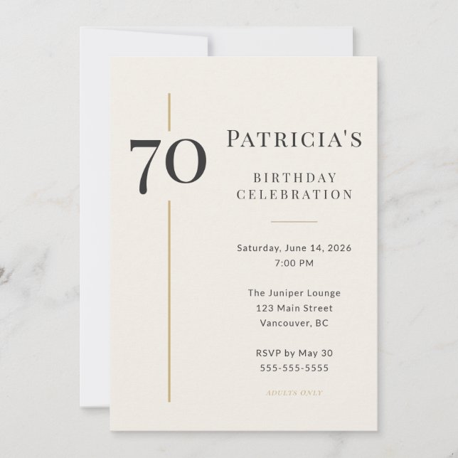 Elegant Cream & Gold 70th Birthday Invitation (Front)