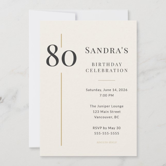 Elegant Cream & Gold 80th Birthday Invitation (Front)