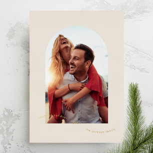 Elegant Cream & Gold Arch Photo Happiest Custom Foil Holiday Card