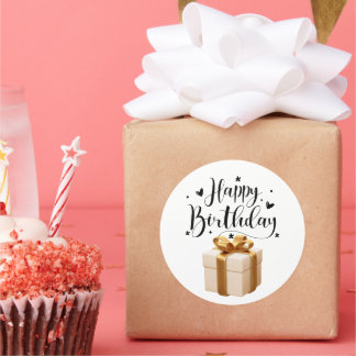 Elegant Cream & Gold Luxury Happy Birthday Classic Round Sticker