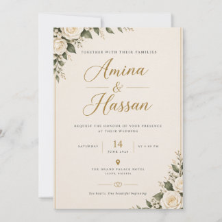 Elegant Cream & Gold Wedding Invitation Back 