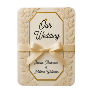 Elegant Cream & Gold Wedding Invitation Magnet
