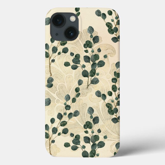 Elegant Cream Gold Whimsical Eucalyptus Greenery  Case-Mate iPhone Case (Back)