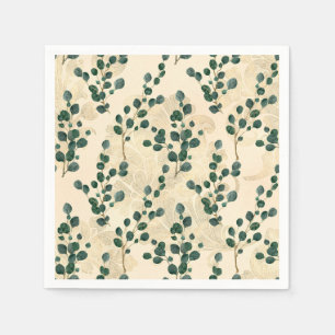 Elegant Cream Gold Whimsical Eucalyptus Greenery Napkin