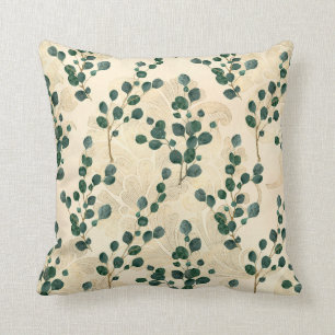 Elegant Cream Green Whimsical Eucalyptus Greenery Throw Pillow